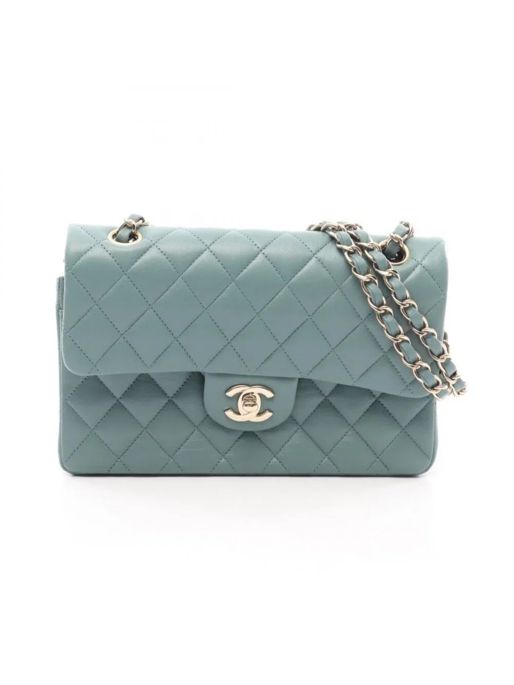 Chanel Shoulder Bag Quilted Double Flap Smoked Blue Lambskin Chain